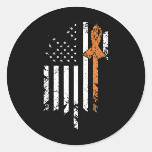 Leukemia Cancer Awareness Vintage Us American Flag Classic Round Sticker