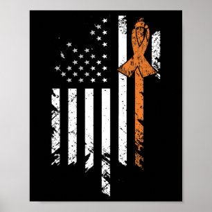 Leukemia Cancer Awareness Vintage Us American Flag Poster