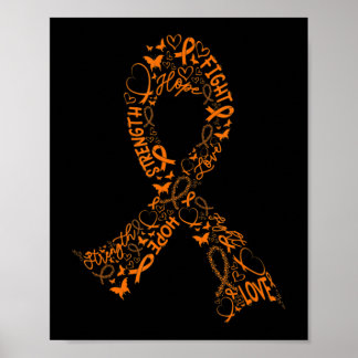 Leukemia Cancer Fight Warrior Orange Ribbon Awaren Poster