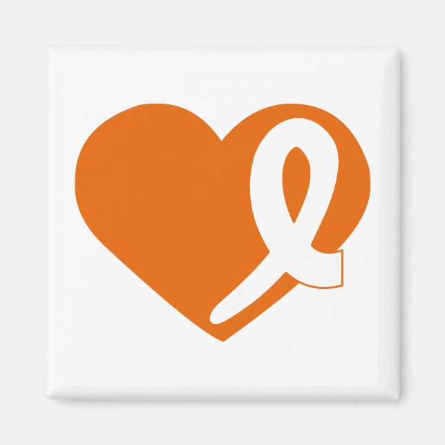 Leukemia Cancer Orange Heart ribbon square magnet (Front)