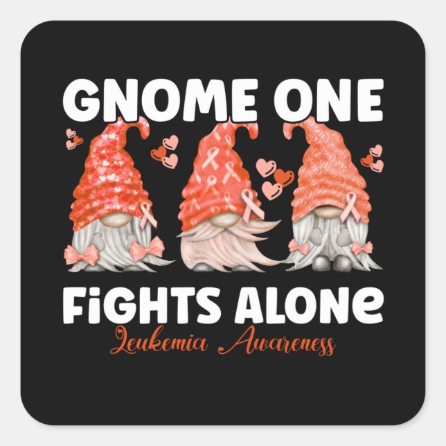 Leukemia Cancer Orange Ribbon Gnome Square Sticker (Front)