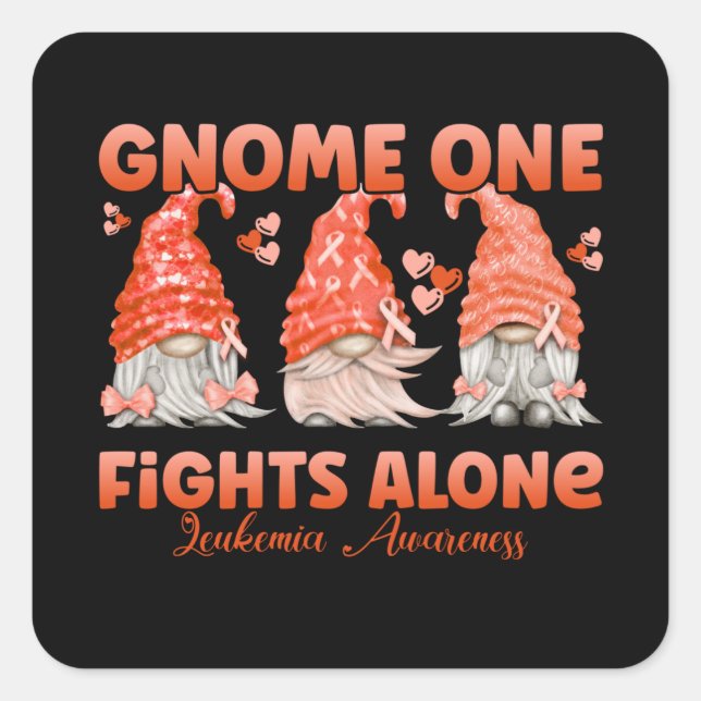 Leukemia Cancer Orange Ribbon Gnome Square Sticker (Front)