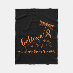 Leukemia Cancer Warrior Dragonfly Believe Hope  Fleece Blanket