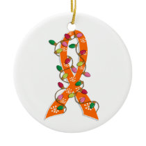 Leukemia Christmas Lights Ribbon Ceramic Ornament