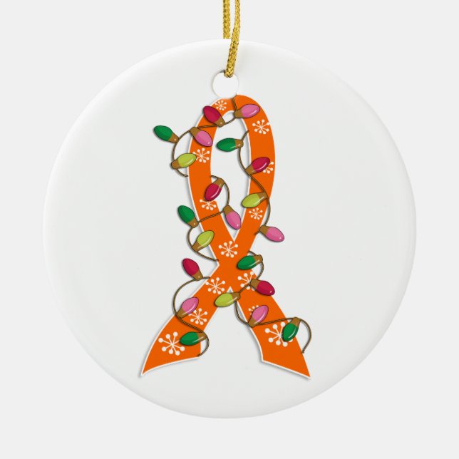 Leukemia Christmas Lights Ribbon Ceramic Ornament (Front)