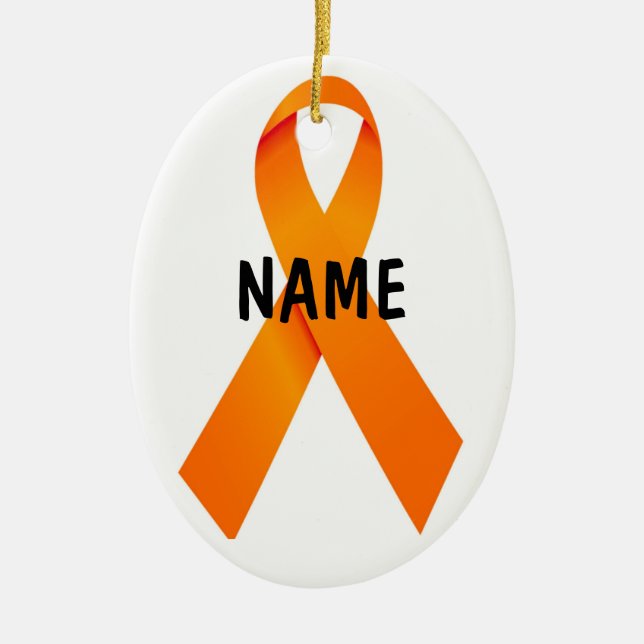 Leukemia Christmas Ribbon Ceramic Ornament (Front)