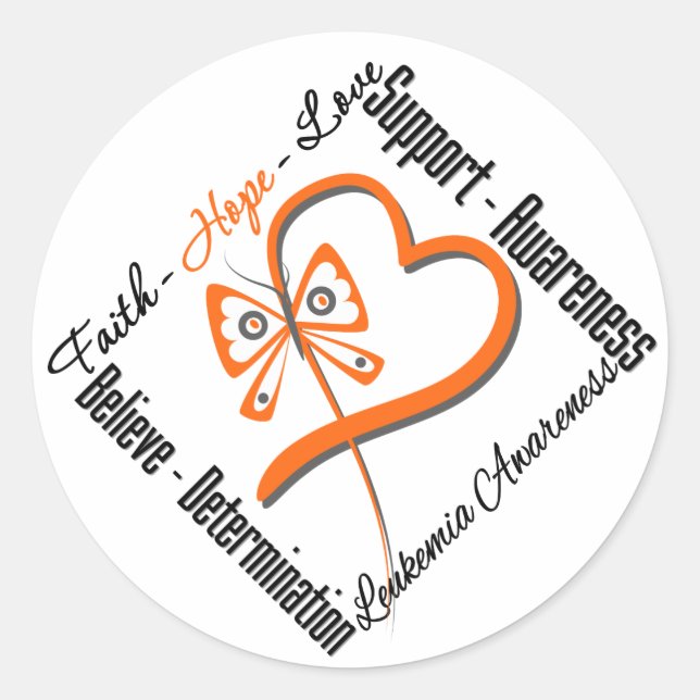 Leukemia Faith Hope Love Butterfly Classic Round Sticker (Front)