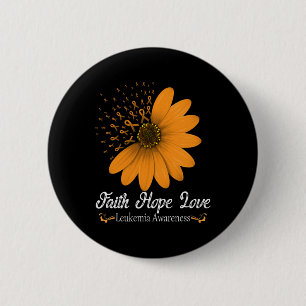 Leukemia Faith Hope Love Orange Ribbon Blood Cance Button