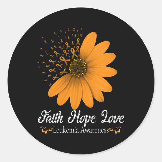 Leukemia Faith Hope Love Orange Ribbon Blood Cance Classic Round Sticker (Front)