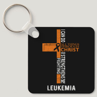 Leukemia Fight Cancer Faith Cross All Things Throu Keychain