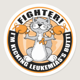Leukemia Fighter Cat Classic Round Sticker