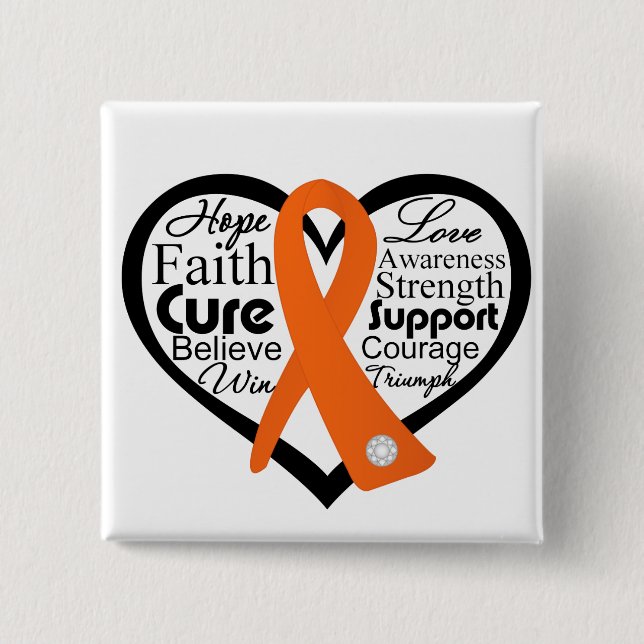 Leukemia Heart Ribbon Collage Pinback Button (Front)