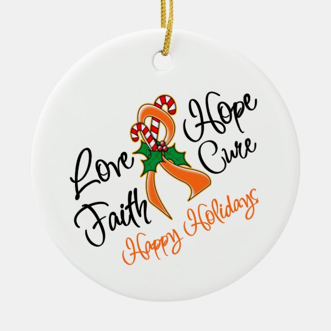 Leukemia Hope Love Cure Happy Holidays Ceramic Ornament (Front)