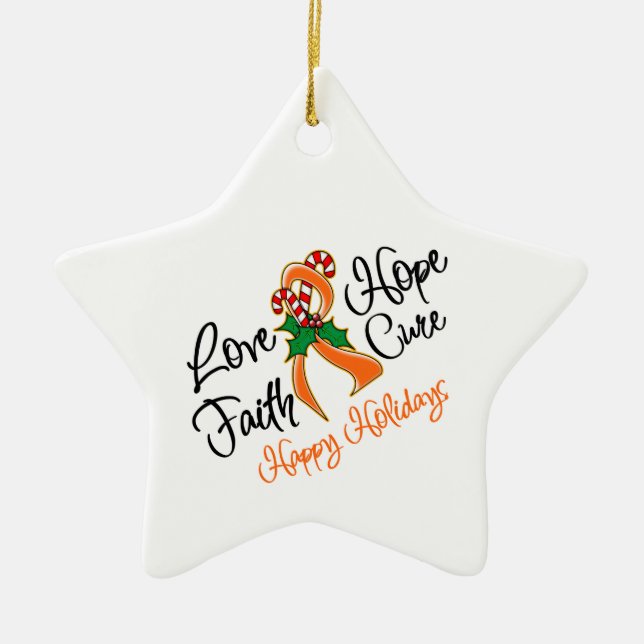 Leukemia Hope Love Cure Happy Holidays Ceramic Ornament (Front)