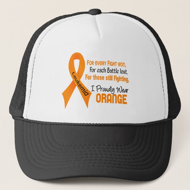 Leukemia I Proudly Wear Orange Trucker Hat (Front)