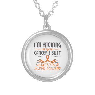 Leukemia Kicking Cancer Butt Super Power Silver Plated Necklace