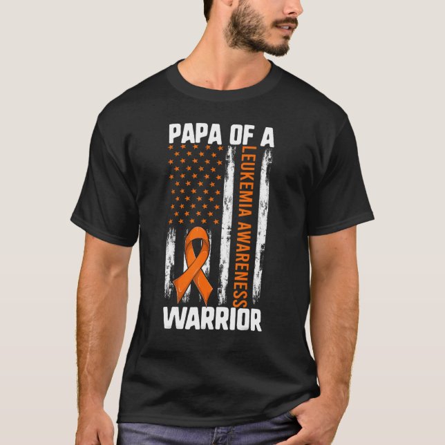 Leukemia Kids  Men Papa Of A Warrior American Flag T-Shirt (Front)