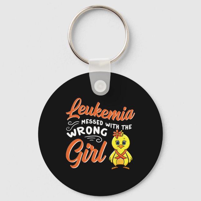 Leukemia Messed With The Wrong Girl Chick Awarenes Keychain (Front)