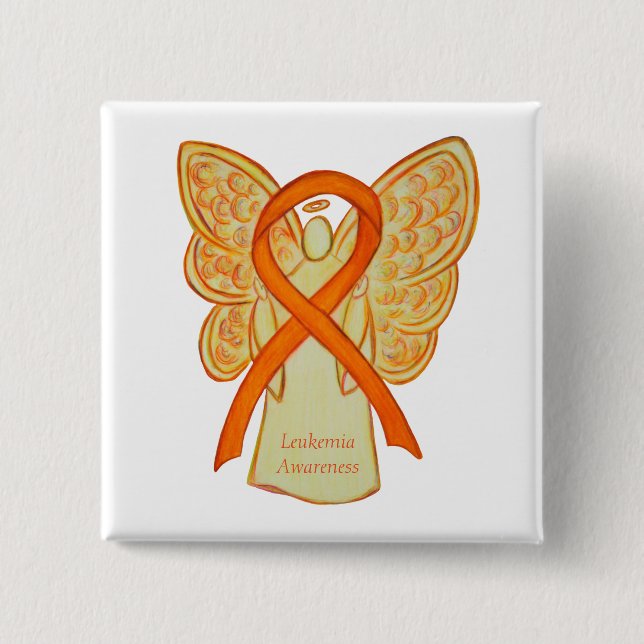 Leukemia Orange Awareness Ribbon Angel Art Pins (Front)