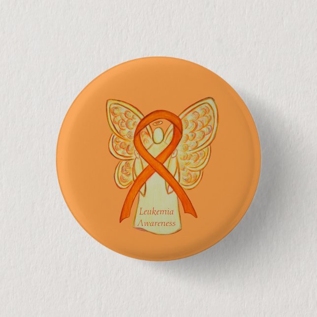 Leukemia Orange Awareness Ribbon Angel Art Pins (Front)
