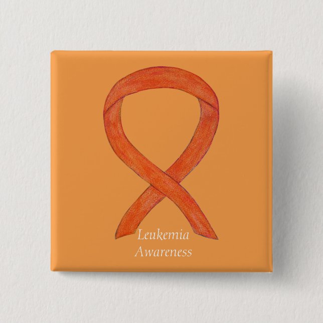 Leukemia Orange Awareness Ribbon Custom Art Pins (Front)