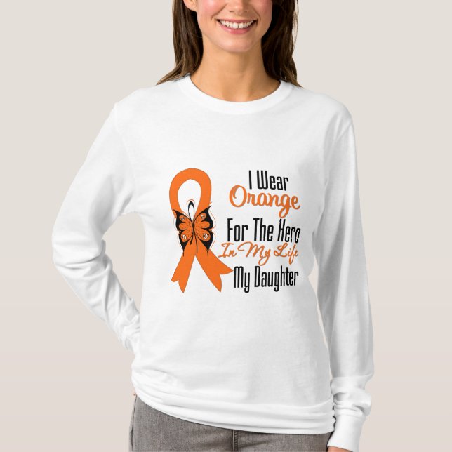 Leukemia Orange Ribbon Hero My Daughter T-Shirt (Front)