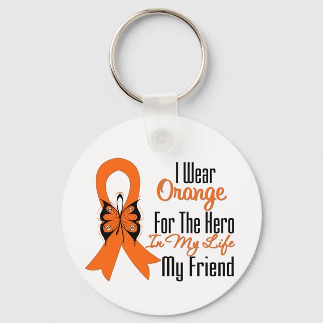 Leukemia Orange Ribbon Hero My Friend Keychain (Front)