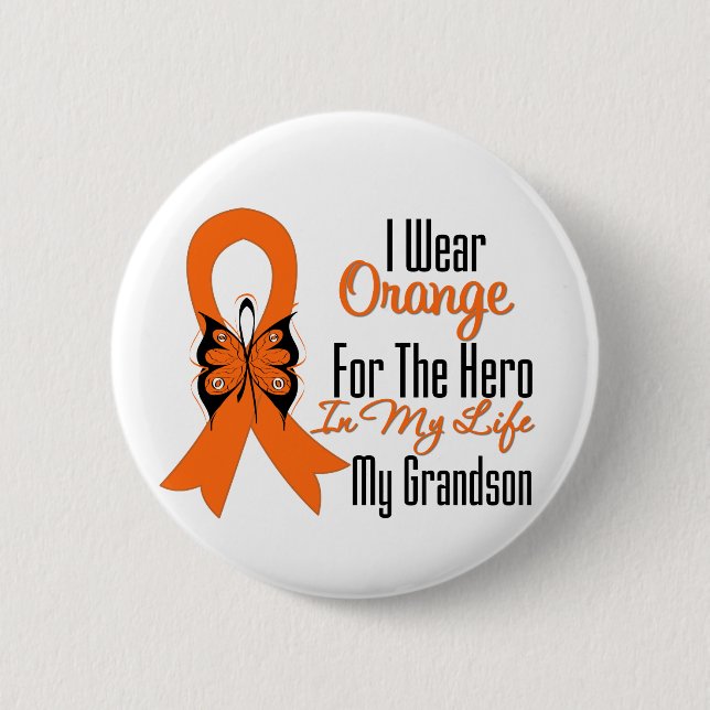 Leukemia Orange Ribbon Hero My Grandson Button (Front)
