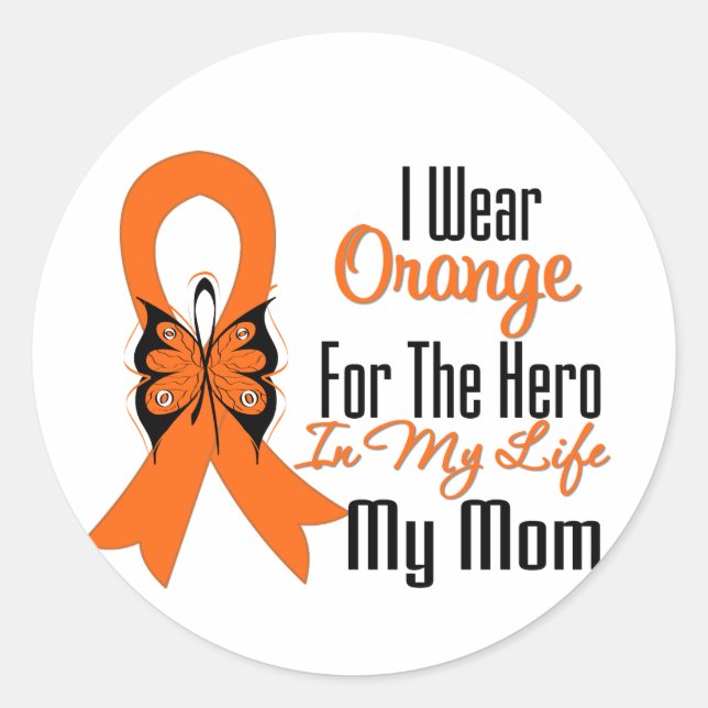 Leukemia Orange Ribbon Hero My Mom Classic Round Sticker (Front)