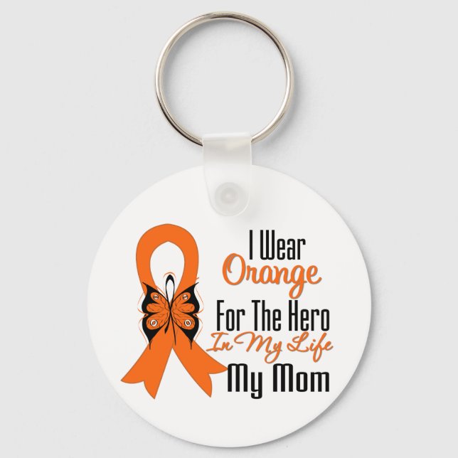 Leukemia Orange Ribbon Hero My Mom Keychain (Front)