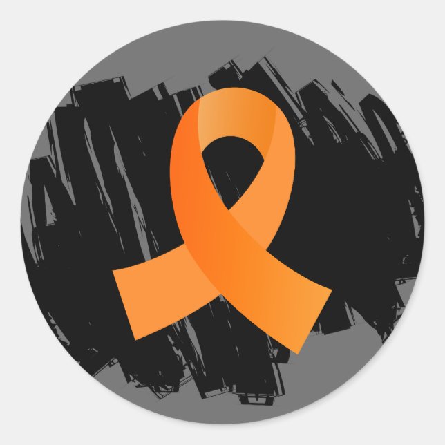 Leukemia Orange Ribbon With Scribble Classic Round Sticker (Front)