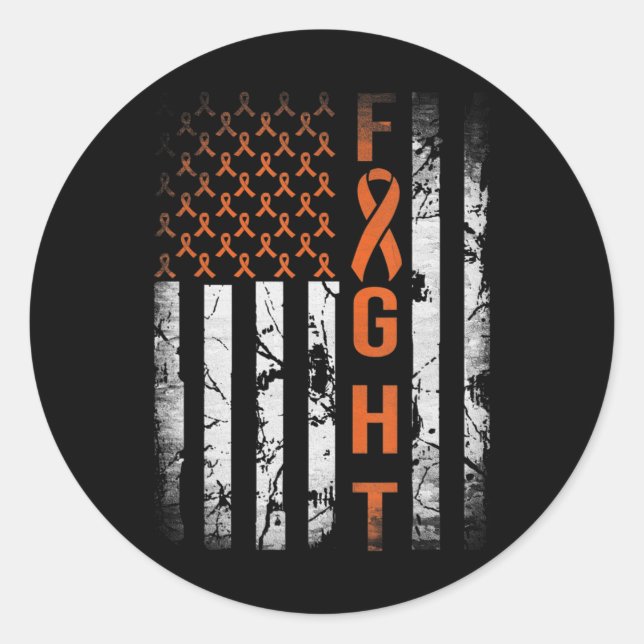 Leukemia Ribbon Fight American Flag Leukemia Aware Classic Round Sticker (Front)
