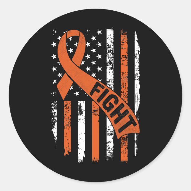 Leukemia Ribbon Fight American Flag Leukemia Aware Classic Round Sticker (Front)