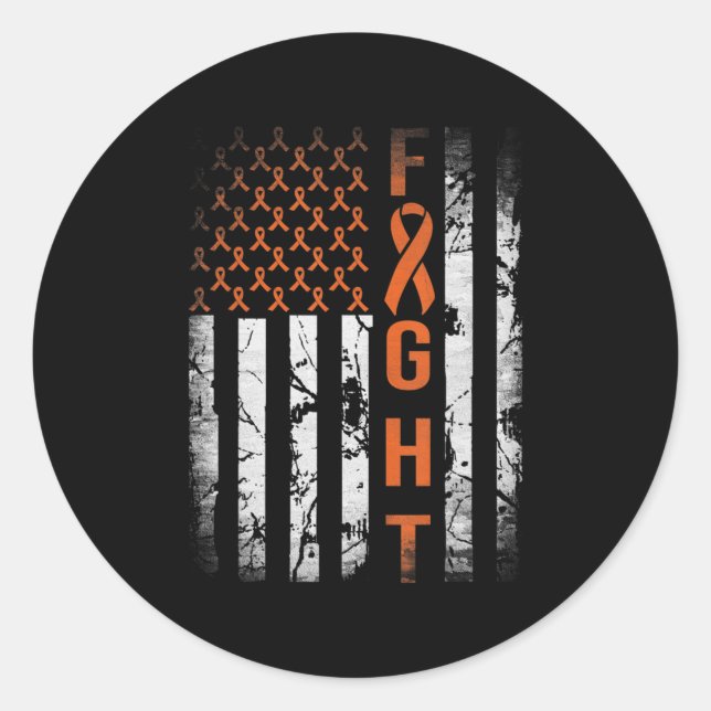 Leukemia Ribbon Fight American Flag Leukemia Aware Classic Round Sticker (Front)