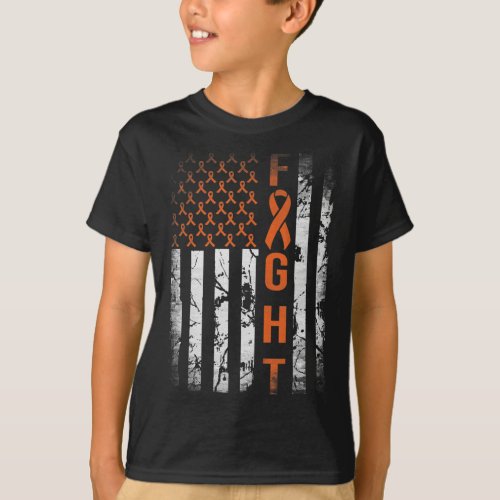 Leukemia Ribbon Fight American Flag Leukemia Aware T_Shirt
