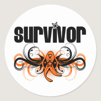 Leukemia Survivor Grunge Winged Emblem Classic Round Sticker