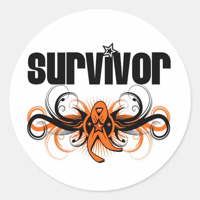 Leukemia Survivor Grunge Winged Emblem Classic Round Sticker (Front)