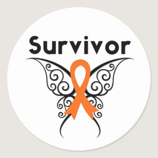 Leukemia Survivor Tribal Butterfly Classic Round Sticker