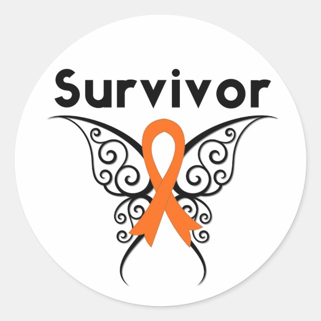 Leukemia Survivor Tribal Butterfly Classic Round Sticker (Front)