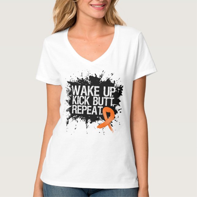 Leukemia Wake Up Kick Butt Repeat T-Shirt (Front)