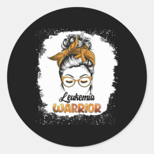 Leukemia Warrior Bleached Messy Bun Survivor Belie Classic Round Sticker