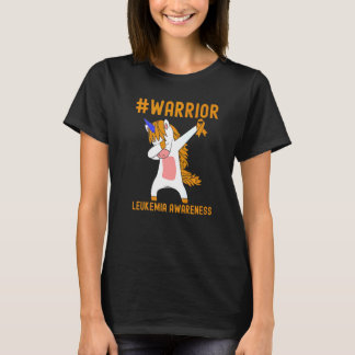 Leukemia Warrior Dabbing Unicorn Holding Orange Ri T-Shirt