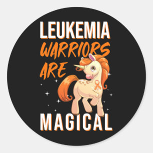 Leukemia Warrior Magical Unicorn Orange Ribbon Hem Classic Round Sticker