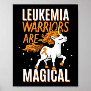 Leukemia Warrior Magical Unicorn Orange Ribbon Hem Poster