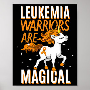 Leukemia Warrior Magical Unicorn Orange Ribbon Hem Poster