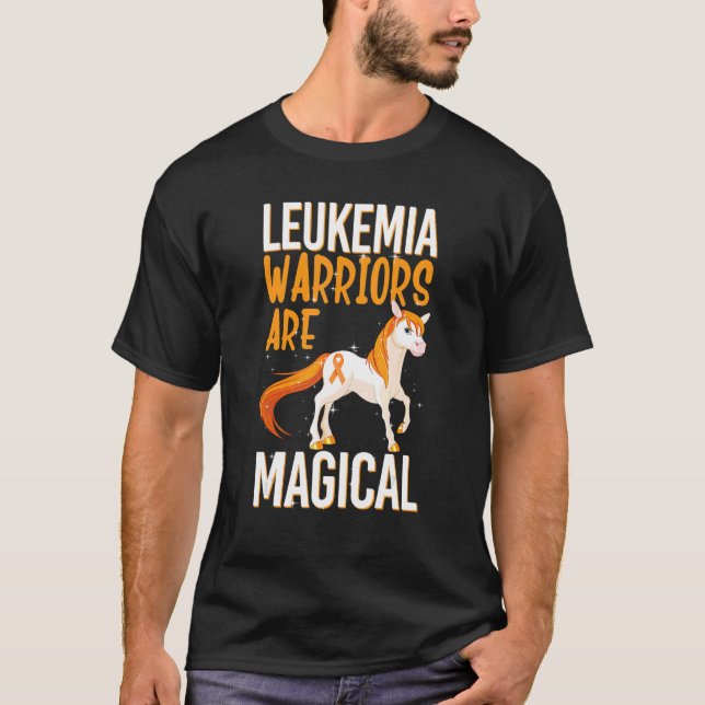 Leukemia Warrior Magical Unicorn Orange Ribbon Hem T-Shirt (Front)
