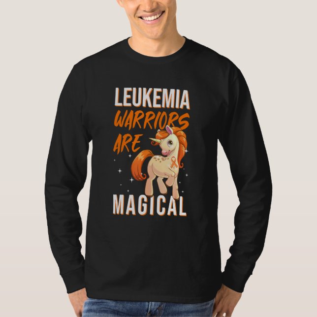 Leukemia Warrior Magical Unicorn Orange Ribbon Hem T-Shirt (Front)