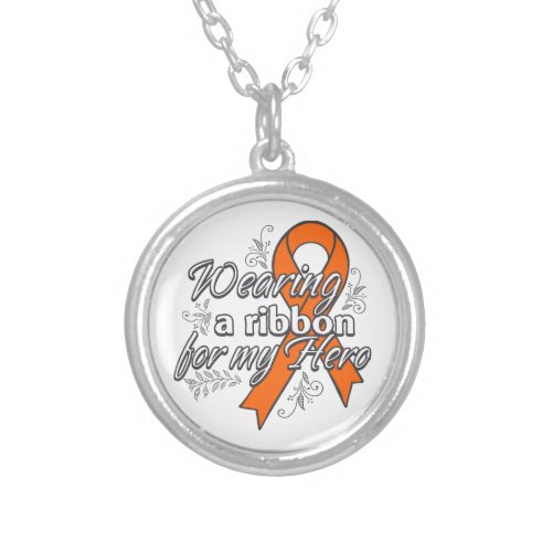 Leukemia Wearing a Ribbon for My Hero Silver Plated Necklace