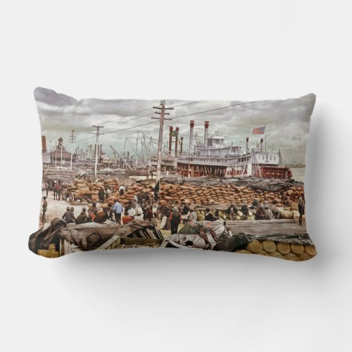 Levee at Canal Street New Orleans Vintage Lumbar Pillow