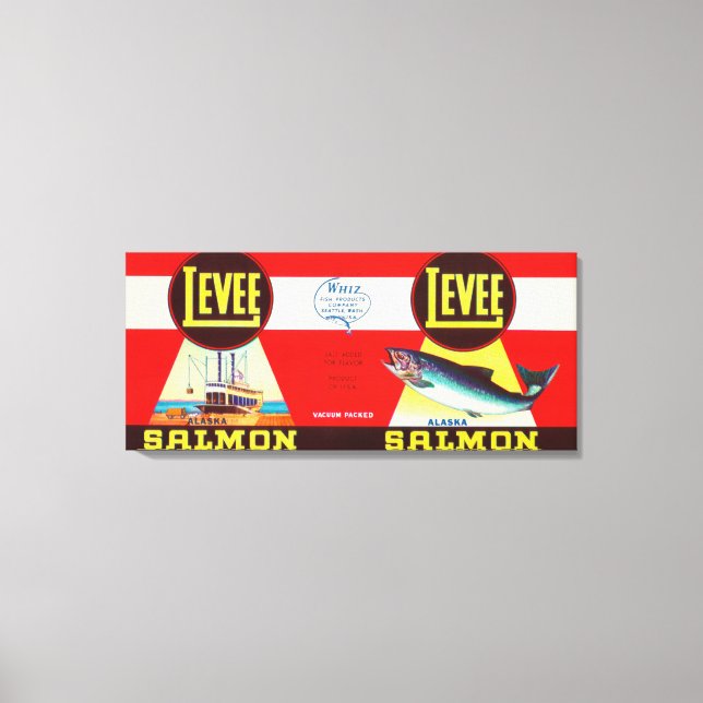 Levee Brand Salmon Label- Seattle, WA Canvas Print (Front)